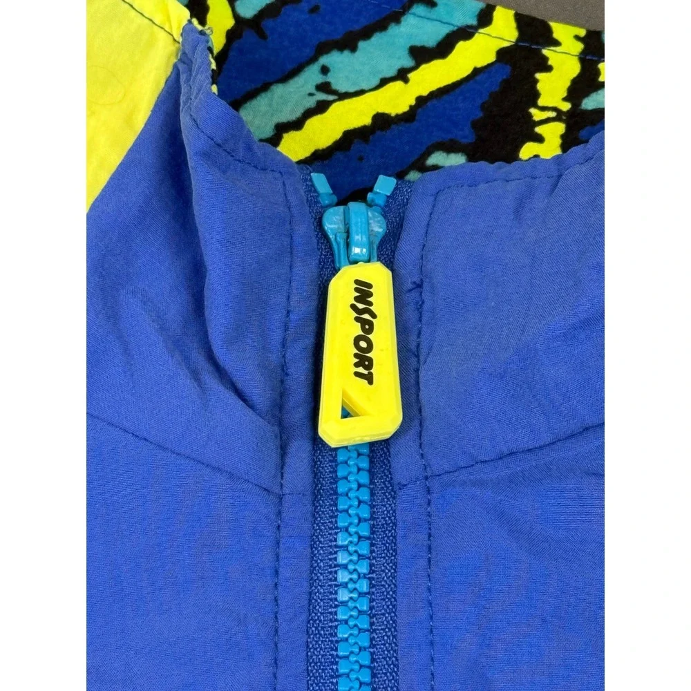 Vintage Insport Mens Tracksuit Set Large Blue Yellow Geometric 90s Windbreaker